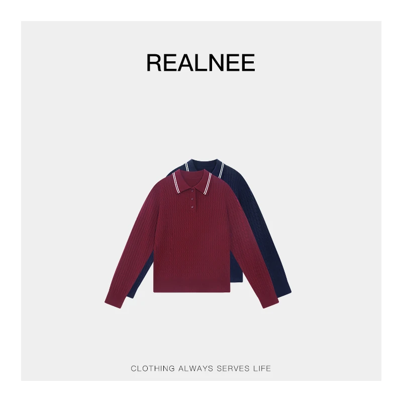 REALNEEI【缪系学院】Miu家丝光眻毛polo衫撞色复古学院风穿搭04279