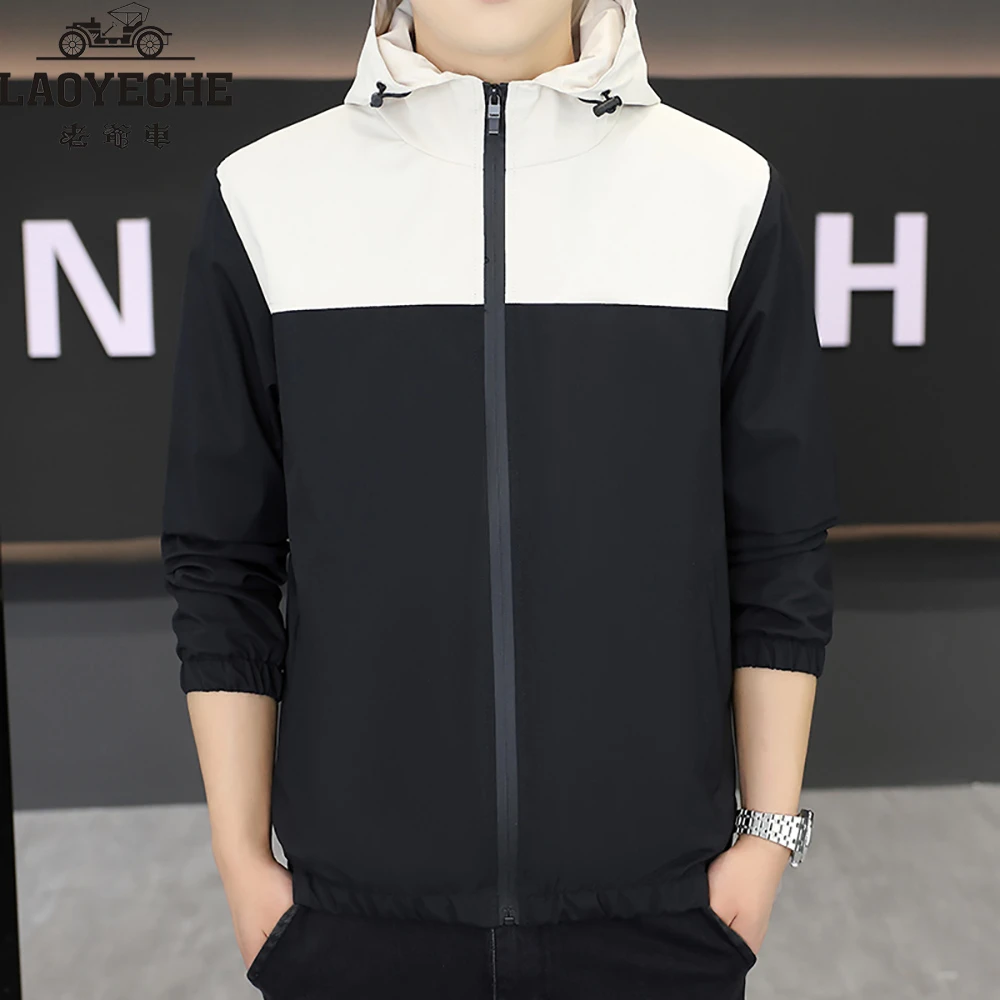 老爷车2025拼接春秋男士户外休闲时尚连帽运动风透气夹克外套上衣