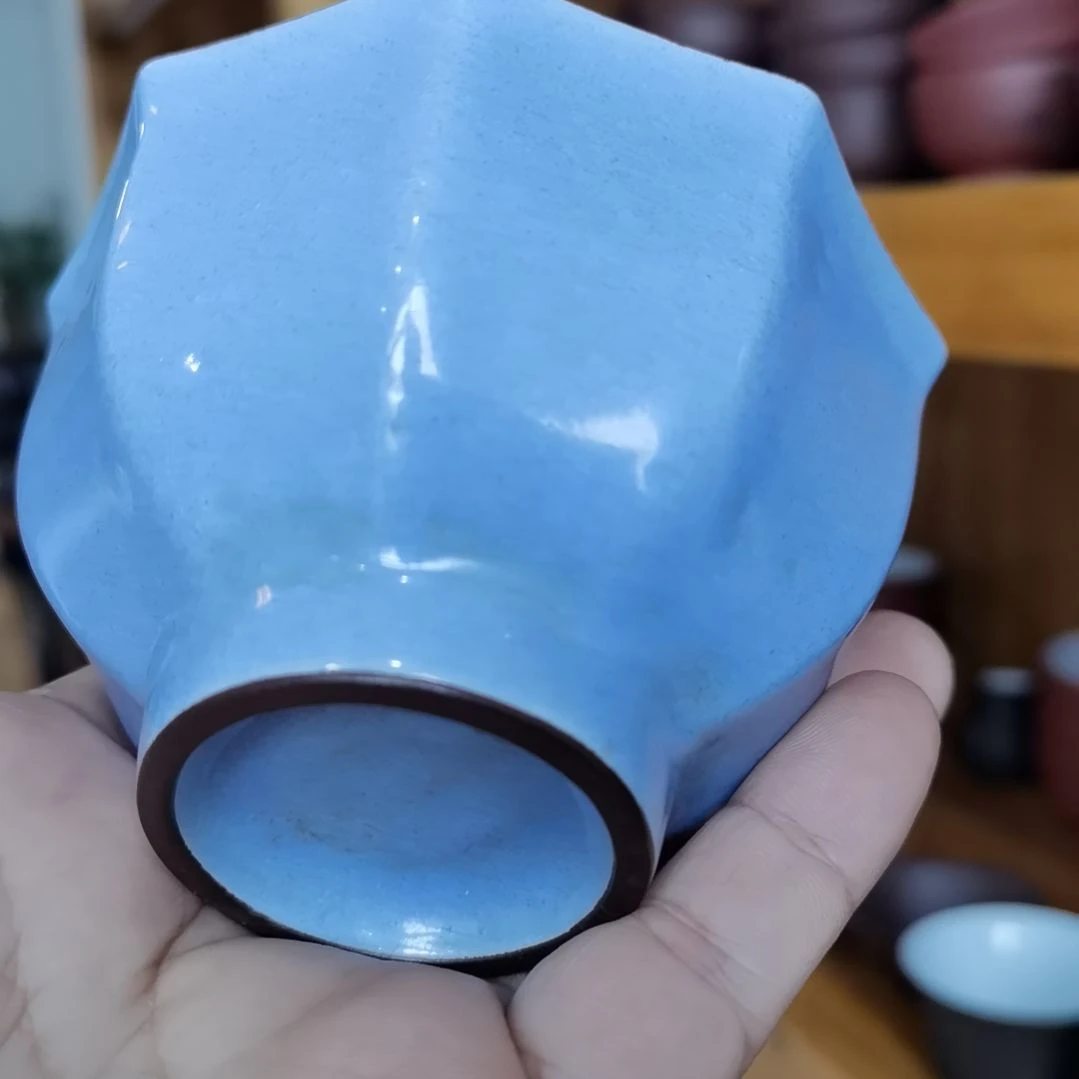 紫砂茶杯刁*胜紫砂双层釉九方杯