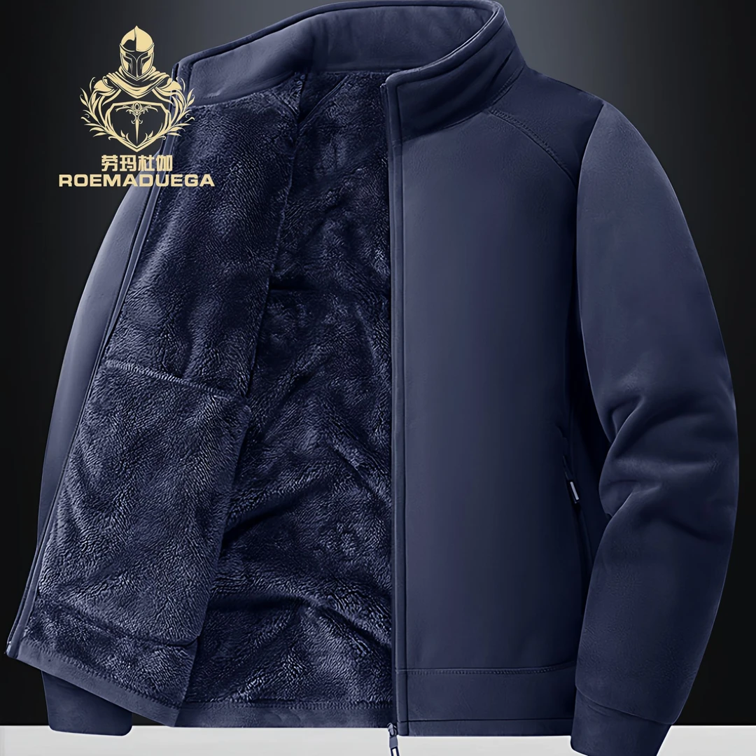 劳玛杜伽秋冬摇粒绒外套男加绒加厚立领卫衣开衫大码冬季保暖上衣