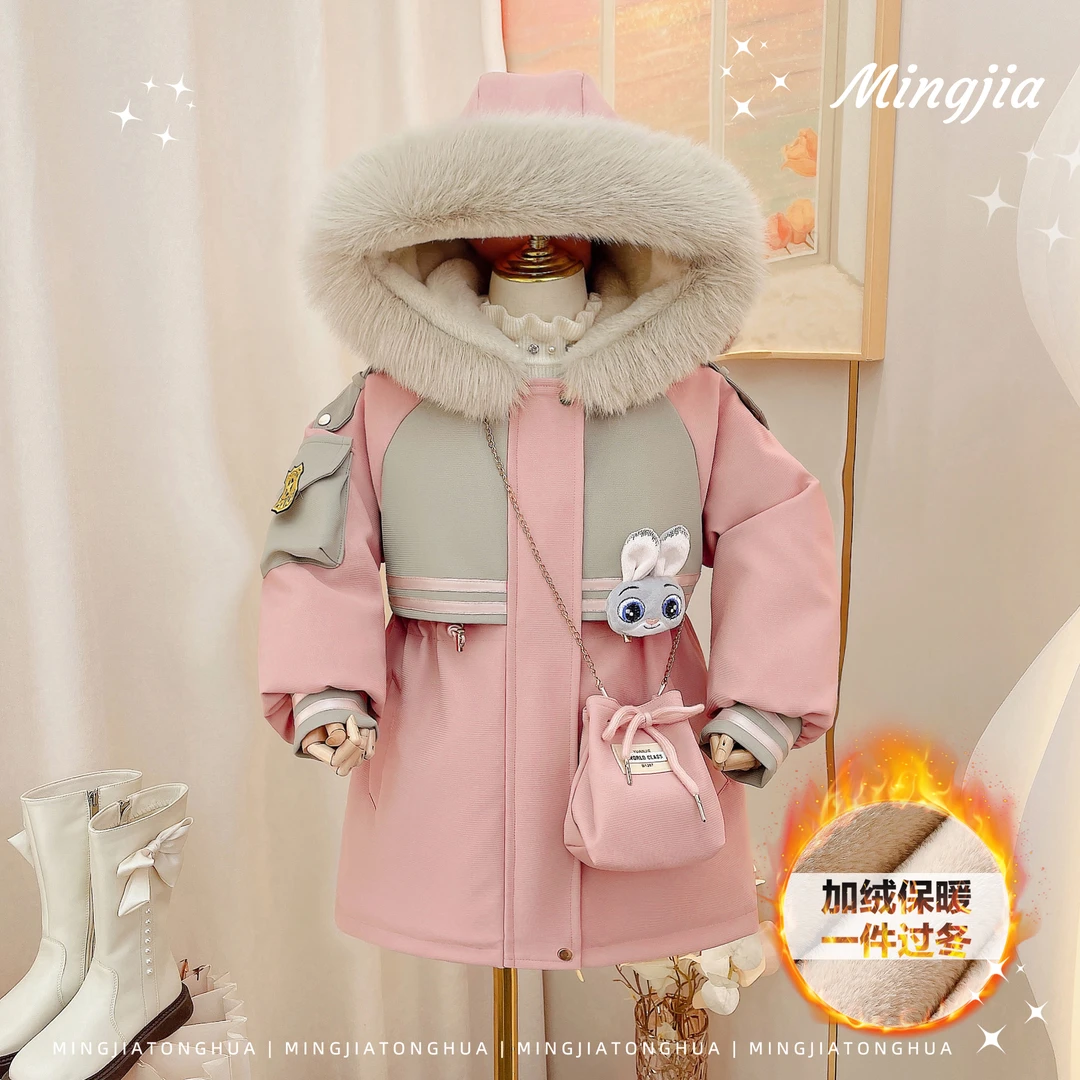 2025冬季女童派克服加绒加厚收腰显瘦连帽皮派克外套4530029298