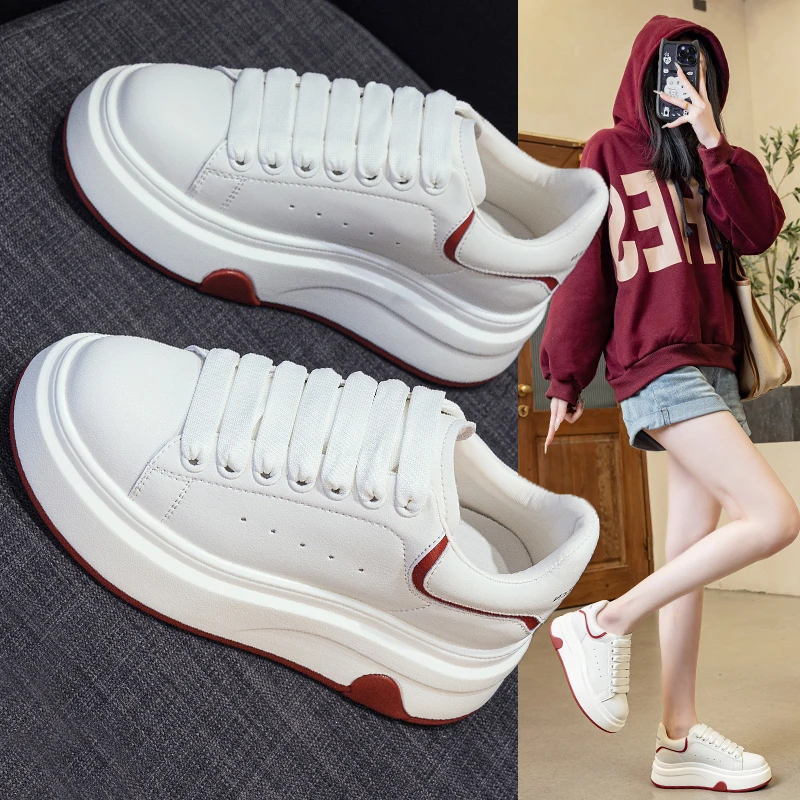 麦昆小白鞋女2025秋季新款时尚运动百搭轻便6CM增高厚底休闲板鞋