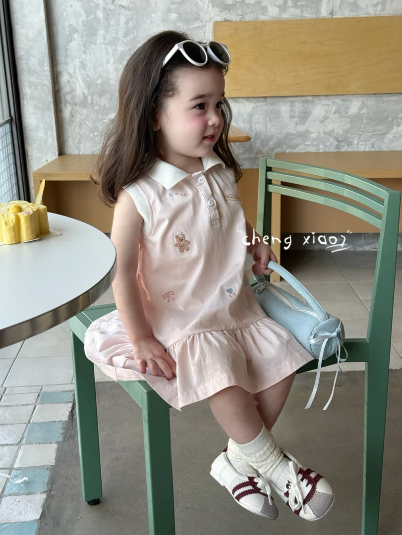 【橙小七】25夏～女童翻领刺绣连衣裙5352