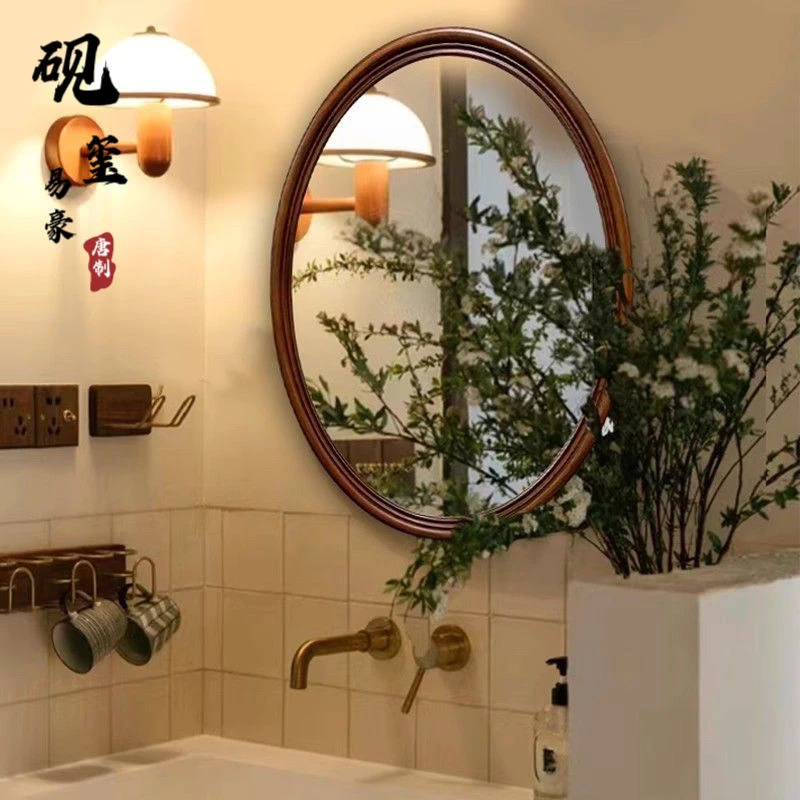 美式复古梳妆台化妆镜壁挂法式装饰镜椭圆形浴室镜智能卫生间镜子