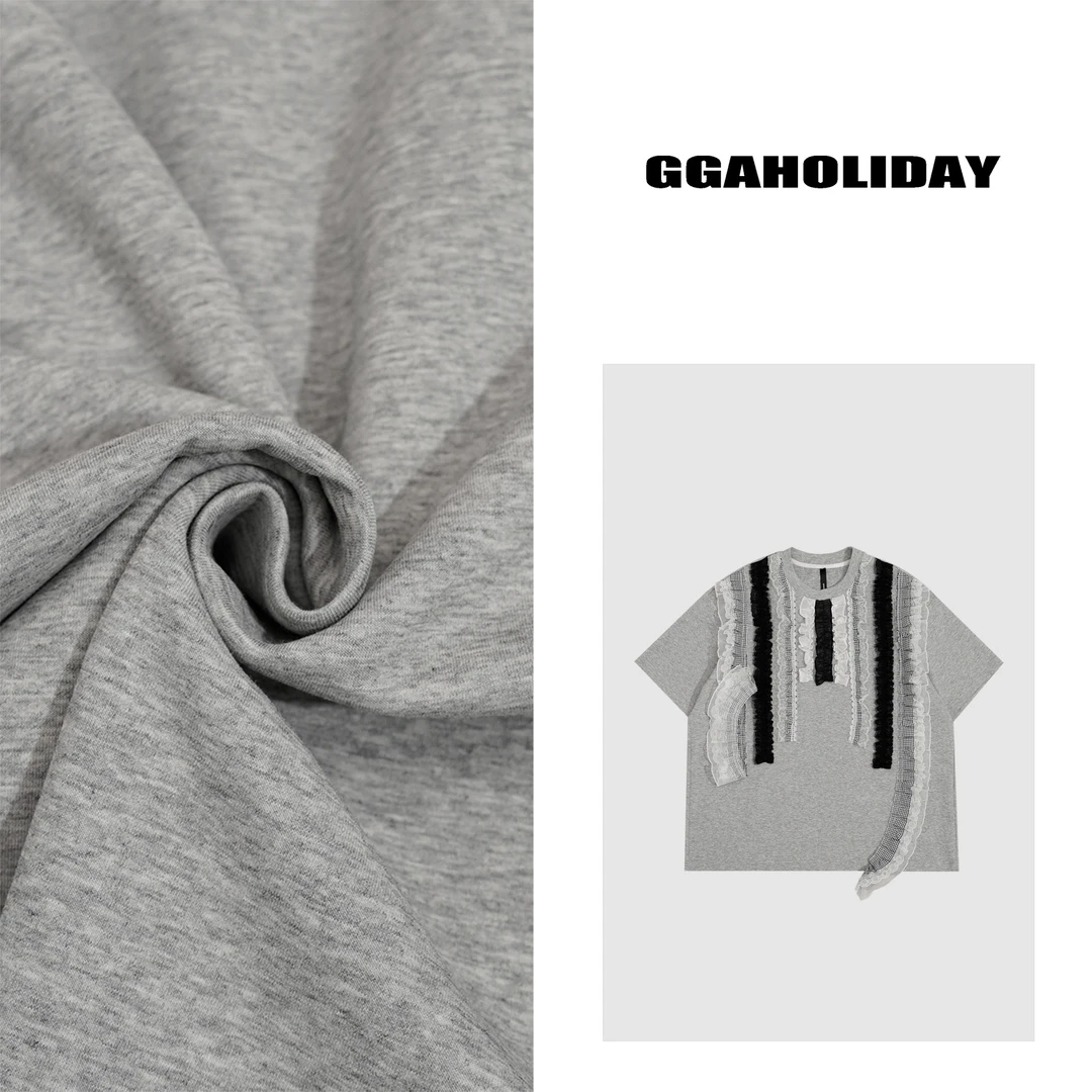 GAHOLIDAY时尚宽松休闲洋气蕾丝拼接简约百搭显瘦短袖T恤-152459