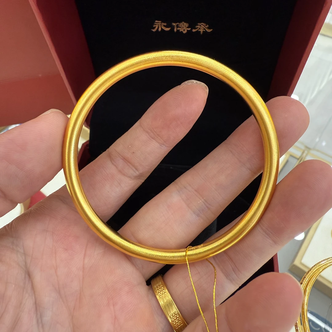 足银手镯 镀金银古法素圈手镯