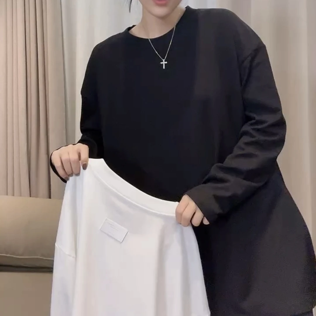 轻职风休闲柔软长袖女常规百搭潮流后背贴标t恤