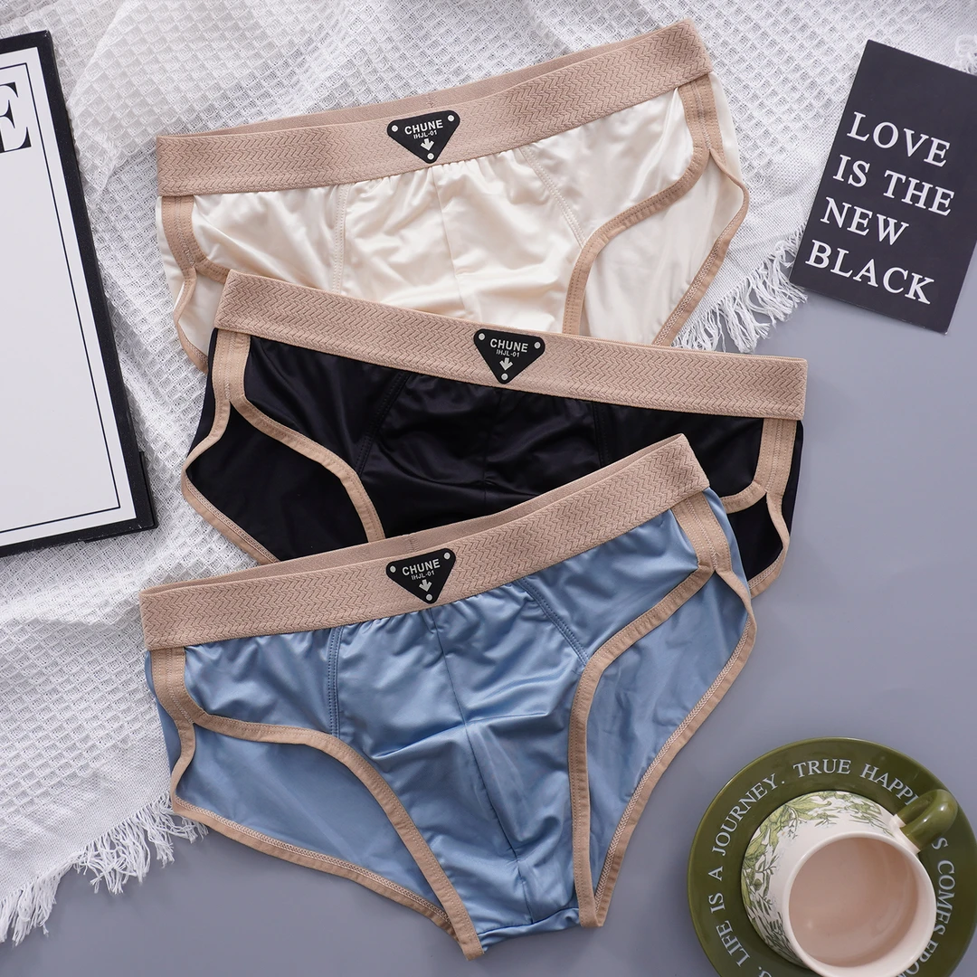 3条装高品质三角内裤男士青年三角透气男生男款冰丝裤头舒适裤衩