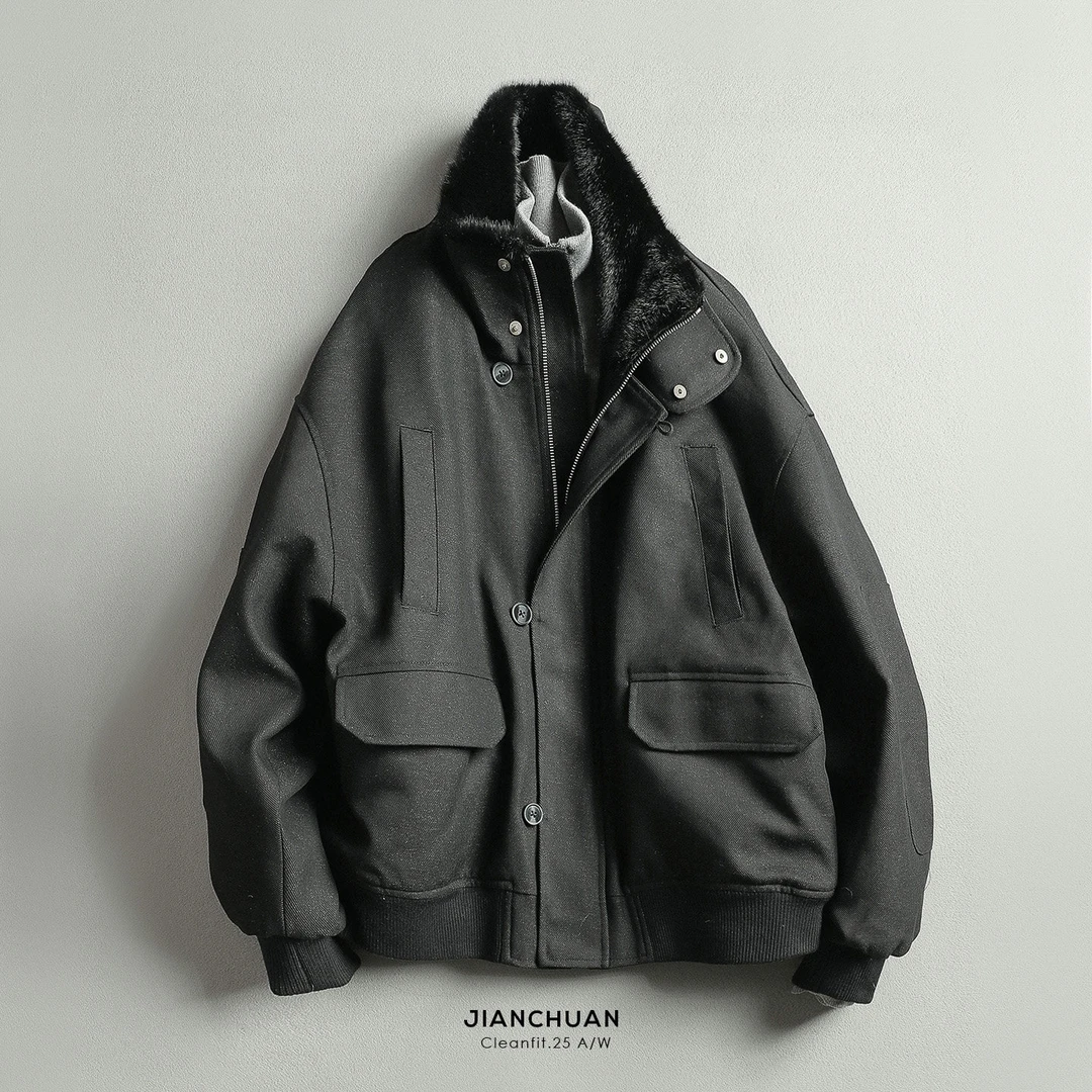 【见川】冬季双面可穿工装长绒工装夹克外套 男