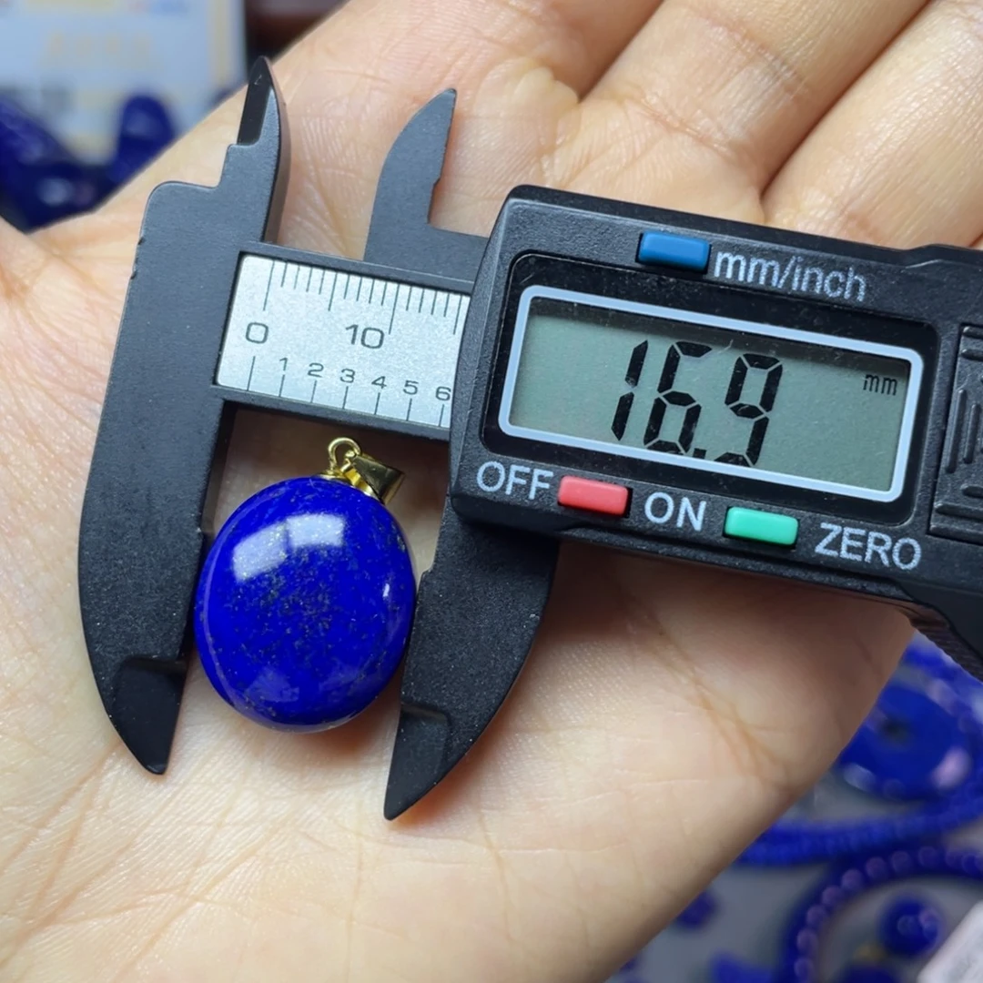 青金石银S925镀金镶嵌6mm蛋面吊坠