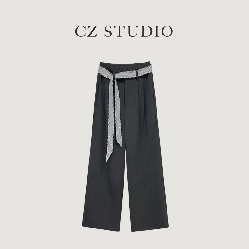 [运费补贴6米】西装阔腿裤女宽松直筒2025夏新款休闲裤垂坠感裤子