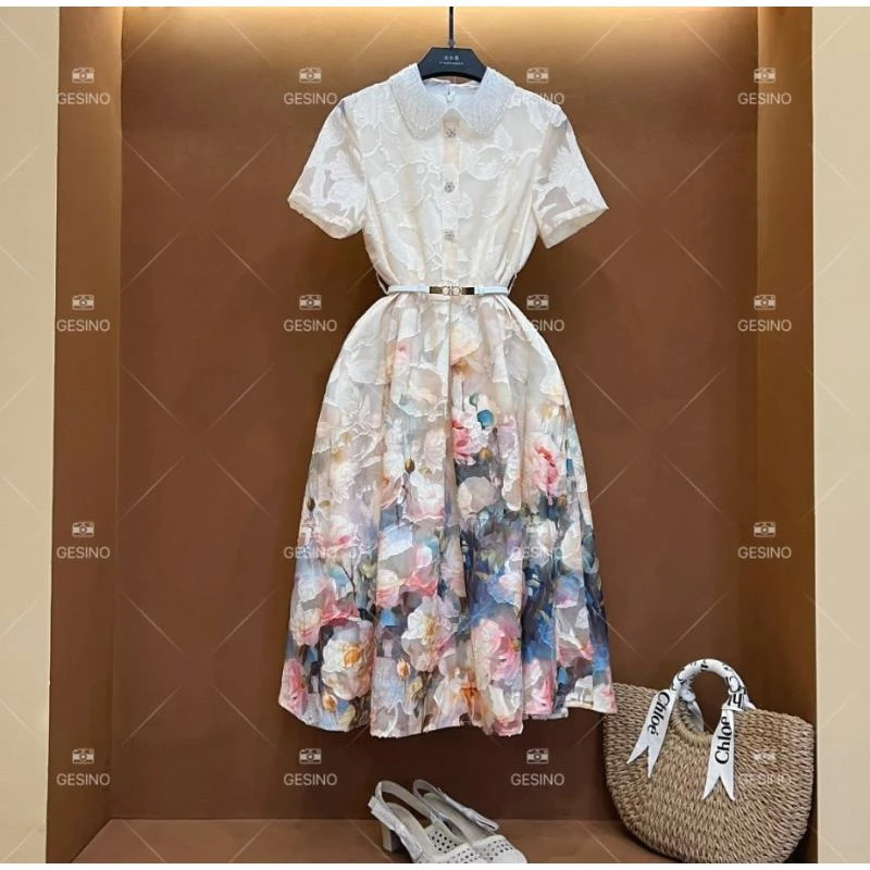 【露】春夏丨设计师法式气质印花女士连衣裙 CX-2024286