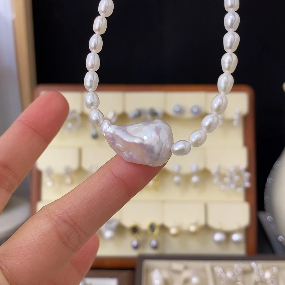 银S925镶嵌颈饰淡水珍珠