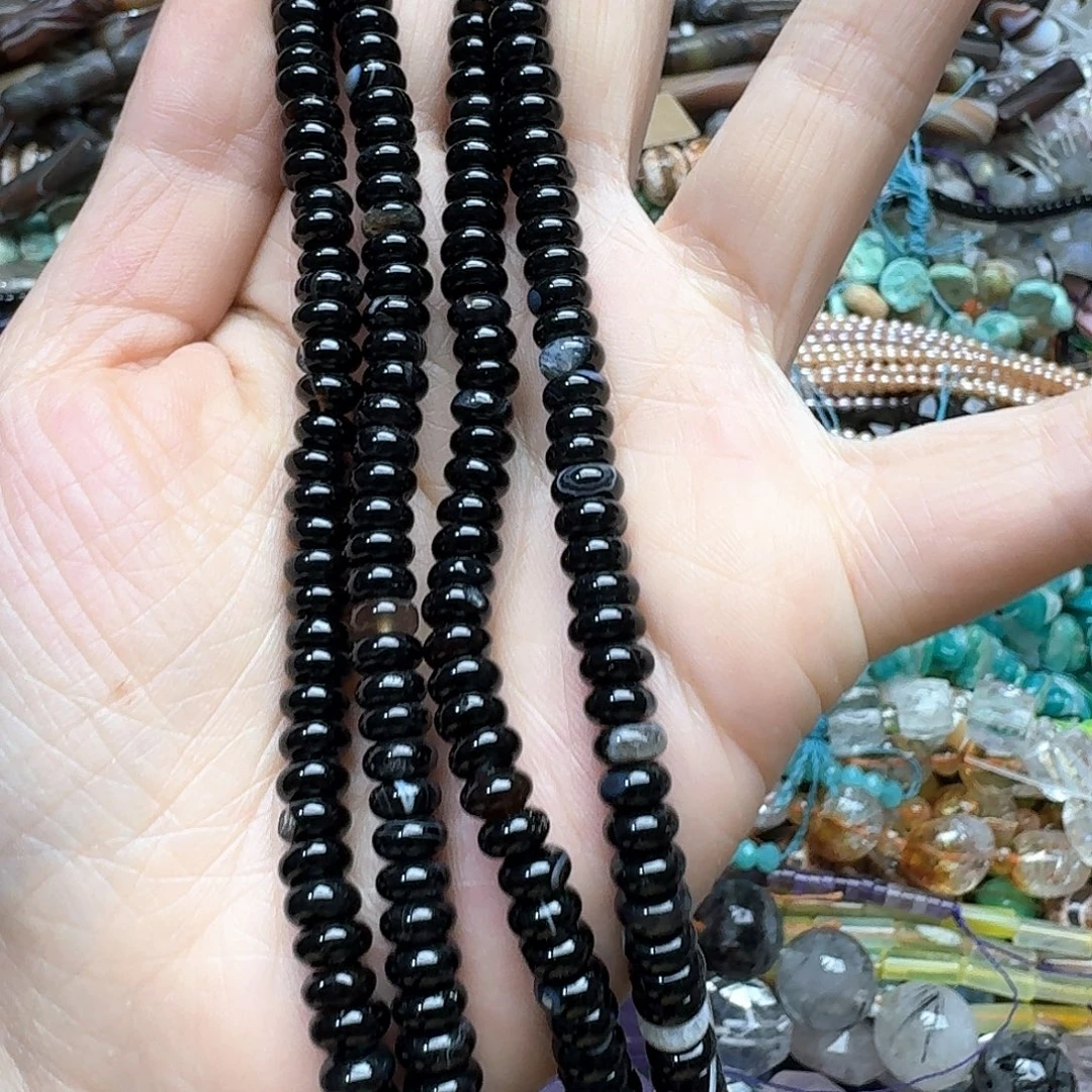 玛瑙/玉髓未镶嵌珠宝半成品一条6m黑玛瑙算盘