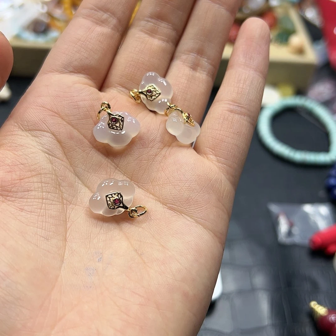 烟晶手链银S925镶嵌玉髓如意吊坠