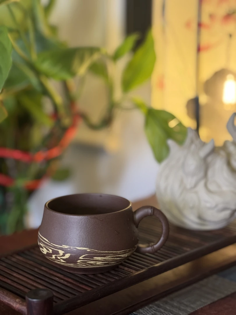 胶泥咖啡杯，老紫泥