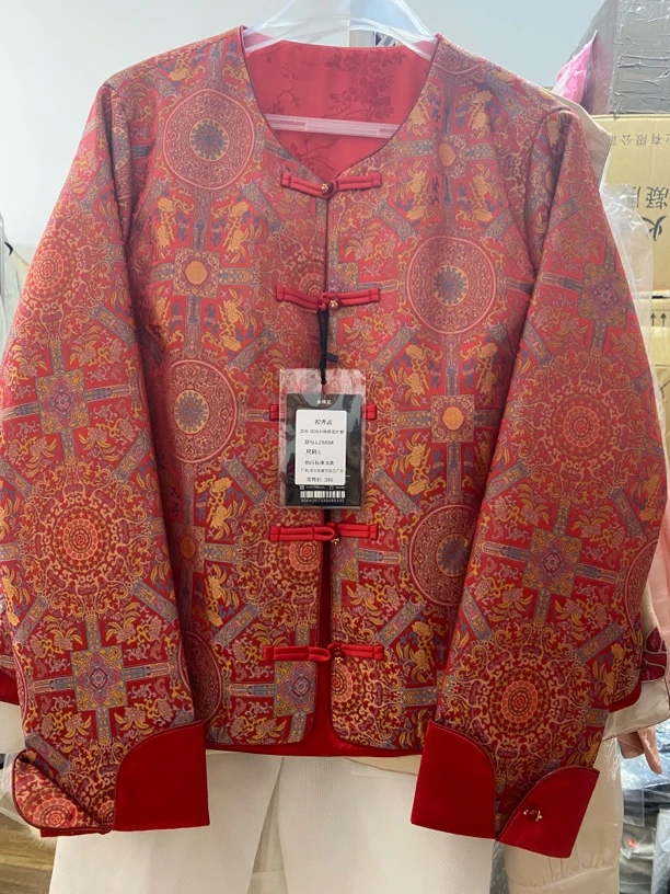 新款复古唐装短外套女新年款盘扣国风提花中式上衣