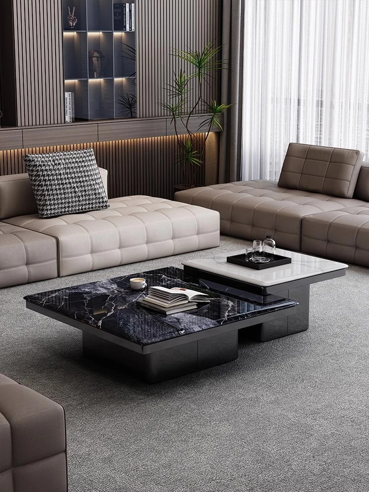 超晶石茶几客厅家用2025新款正方形茶几轻奢高级感简约时尚大理石