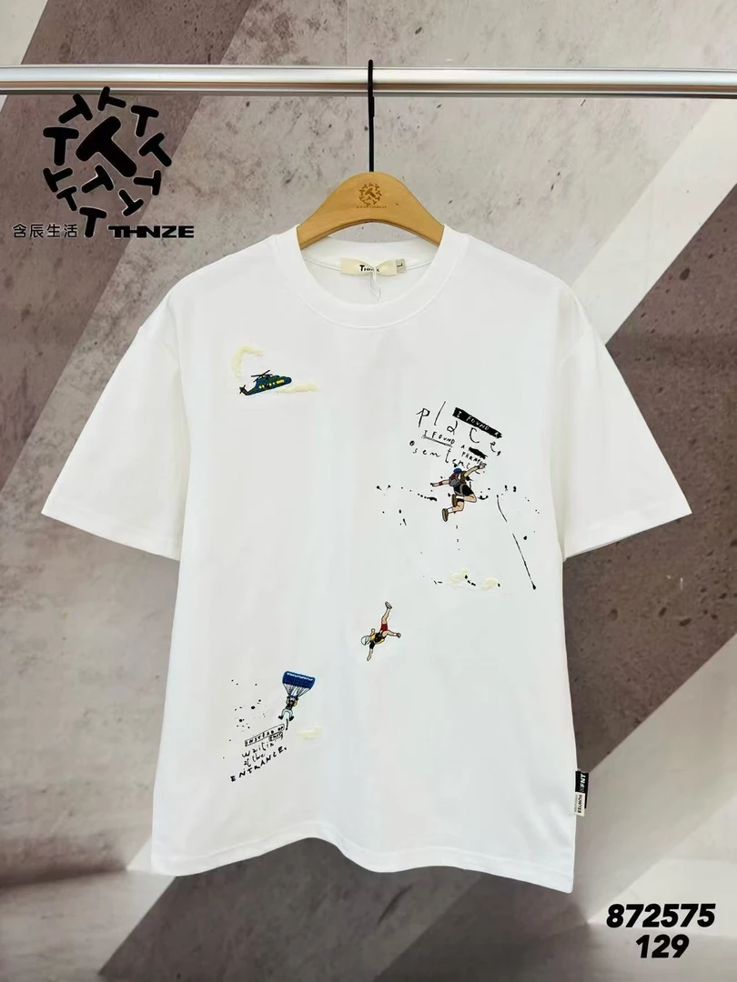 夏季短袖宽松春夏印花男士樱花刺绣宽松短袖T恤休闲半袖