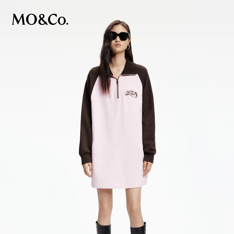 【赵老板专属】MOCO春美式撞色印花宽松棉质卫衣裙连衣裙MBD1DRS065