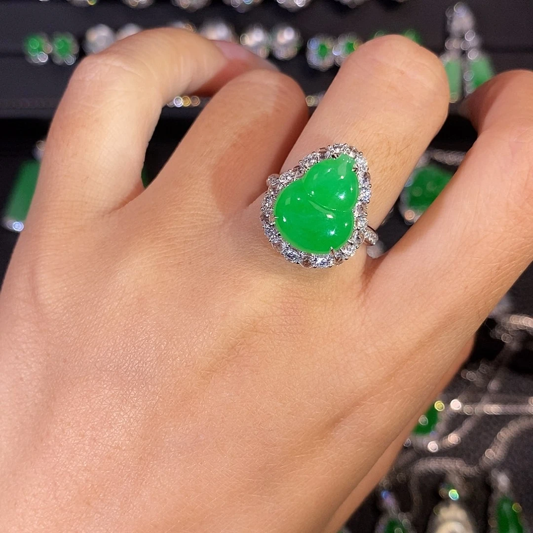 翡翠18K金镶嵌吊坠(不含链)葫芦戒指