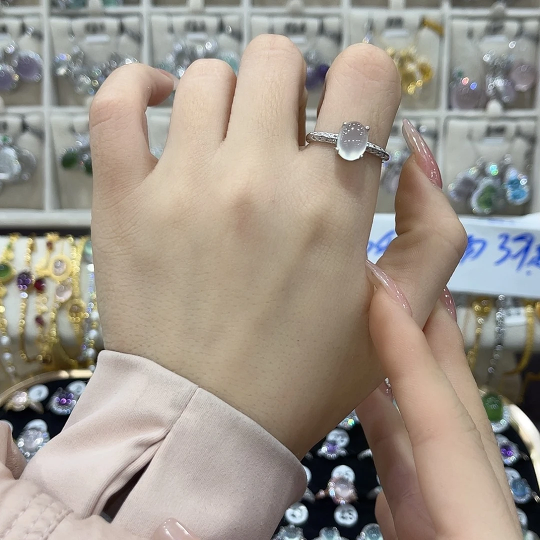 蛇纹石玉银S925镶嵌戒指