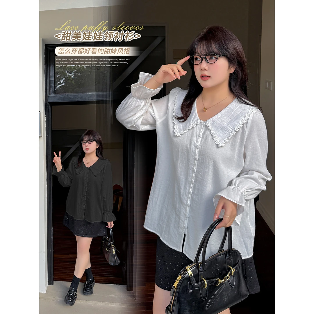 韩系花边娃娃领衬衫2025春季新款大码女装显瘦小众甜美上衣131965