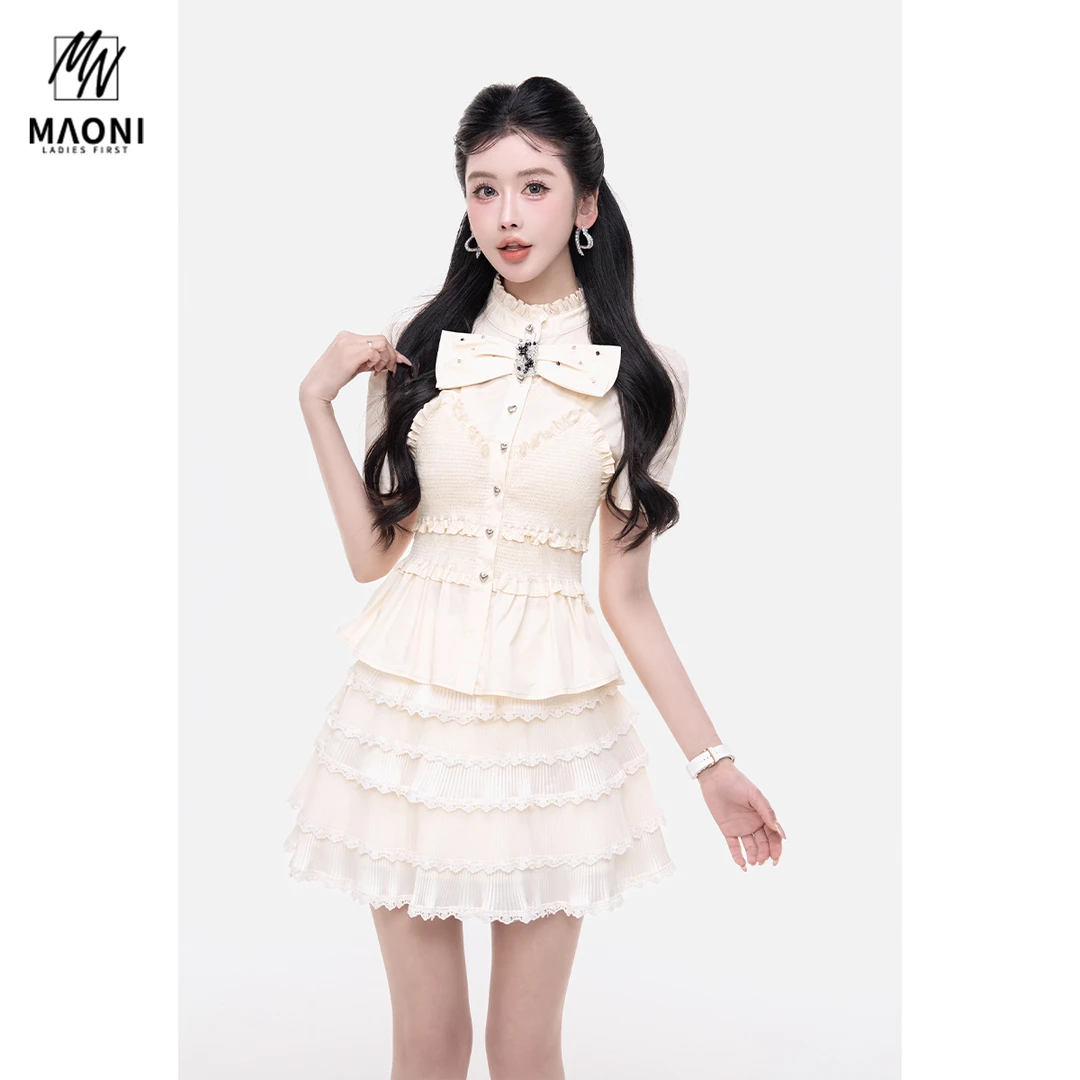 毛妮LADIESFIRST【罗马假日】宫廷风蝴蝶结衬衫夏季收腰上衣L1781