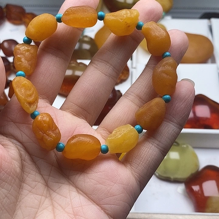 琥珀未镶嵌裸石手串