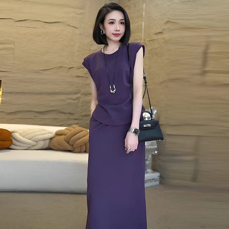 高含棉时尚套装女2025年夏季新款洋气短袖上衣高腰半身裙两件套潮