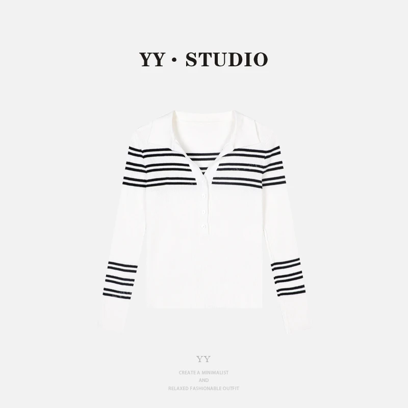 【丢丢专属】春夏新款polo条纹针织衫长袖YY-7784