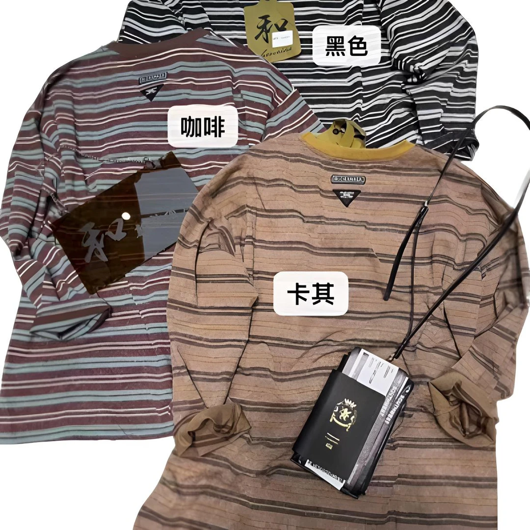 253012条纹后三角字母长袖条纹 t 恤女时尚经典圆领休闲