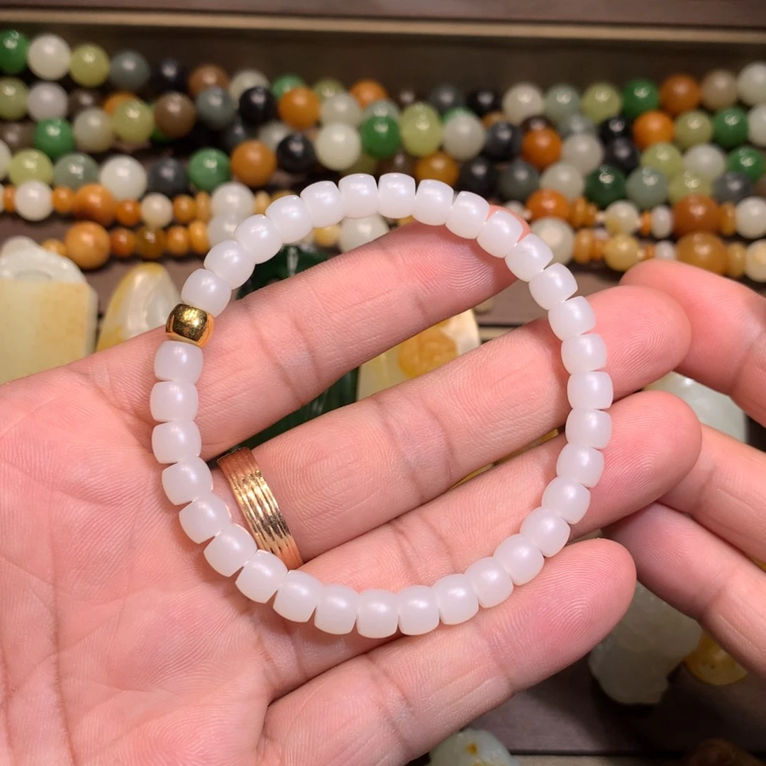 和田玉18K金镶嵌套链