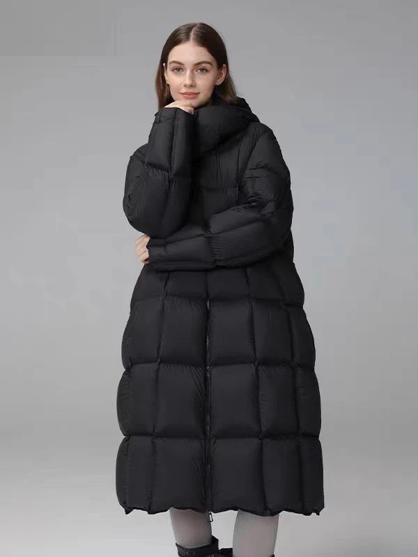 2025新款羽绒服女95白鹅绒保暖过膝长款羽绒服宽松防寒防风豆腐块