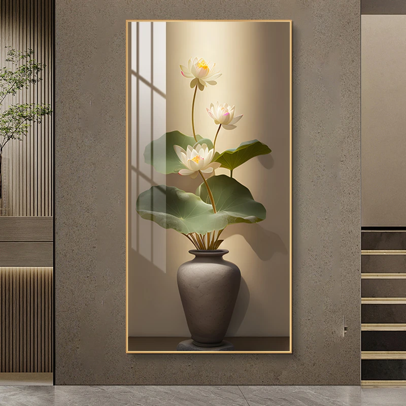 【银河】镶钻荷花入户玄关装饰画沙发背景墙挂画80*160