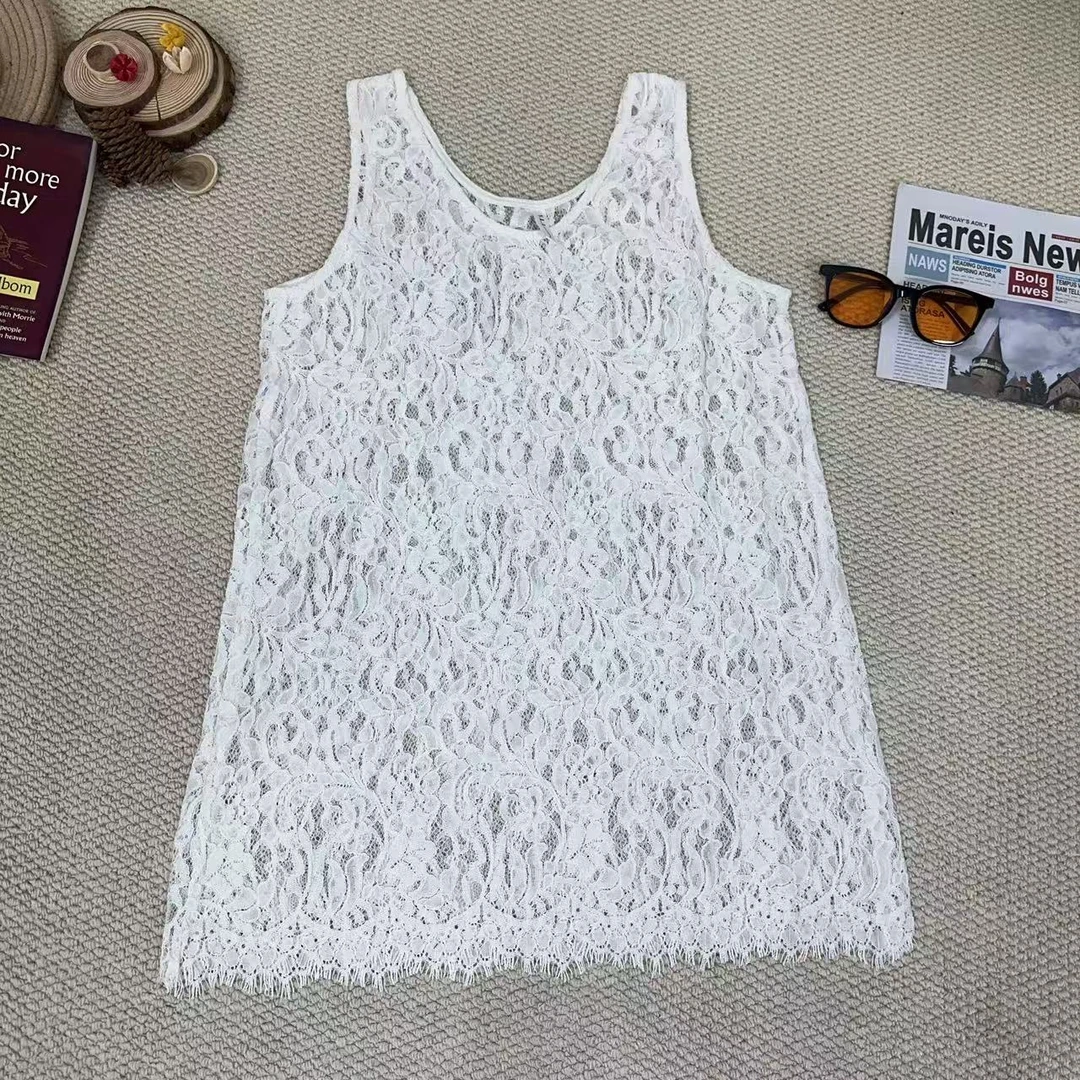 【蟹蟹推荐】2025秋冬新款韩版百搭蕾丝提花背心白短款8654