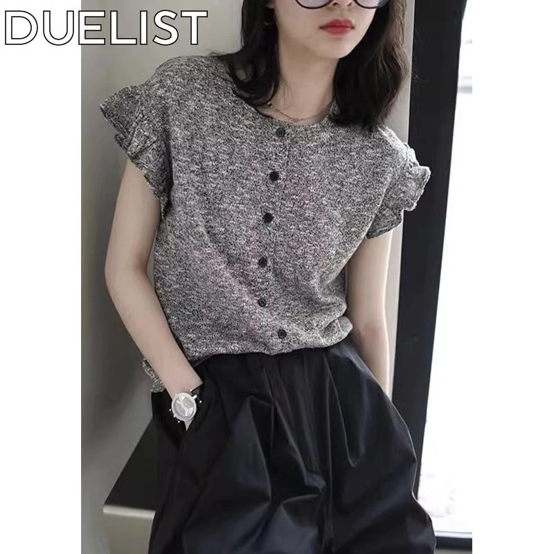 DUELIST减龄针织衫圆领设计感夏季薄款短袖小衫显瘦别致上衣女装