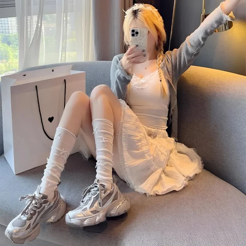 小腿袜春秋女款袜子2025新款爆款灰色JK蝴蝶结芭蕾风白色堆堆长袜