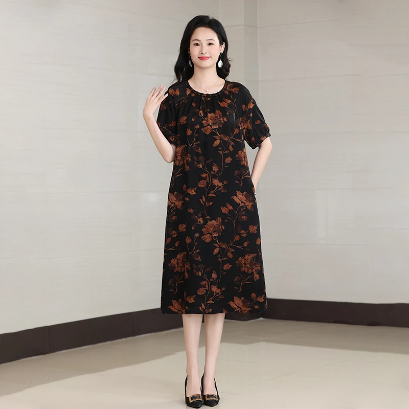 DA25055香云纱真丝连衣裙新款女气质显瘦复古高端桑蚕丝