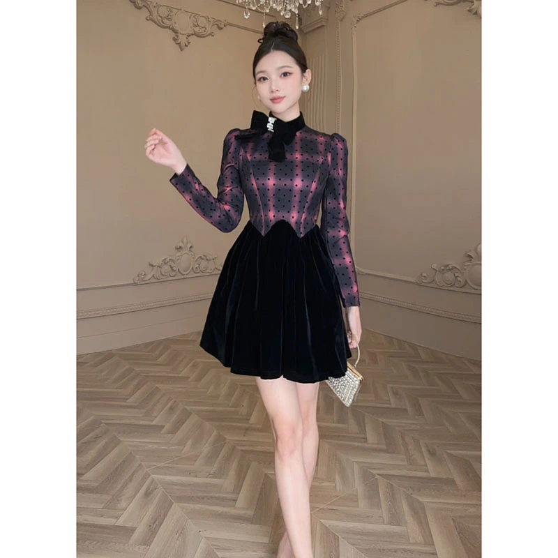 小香风显瘦气质长袖时尚复古秋冬连衣裙21615