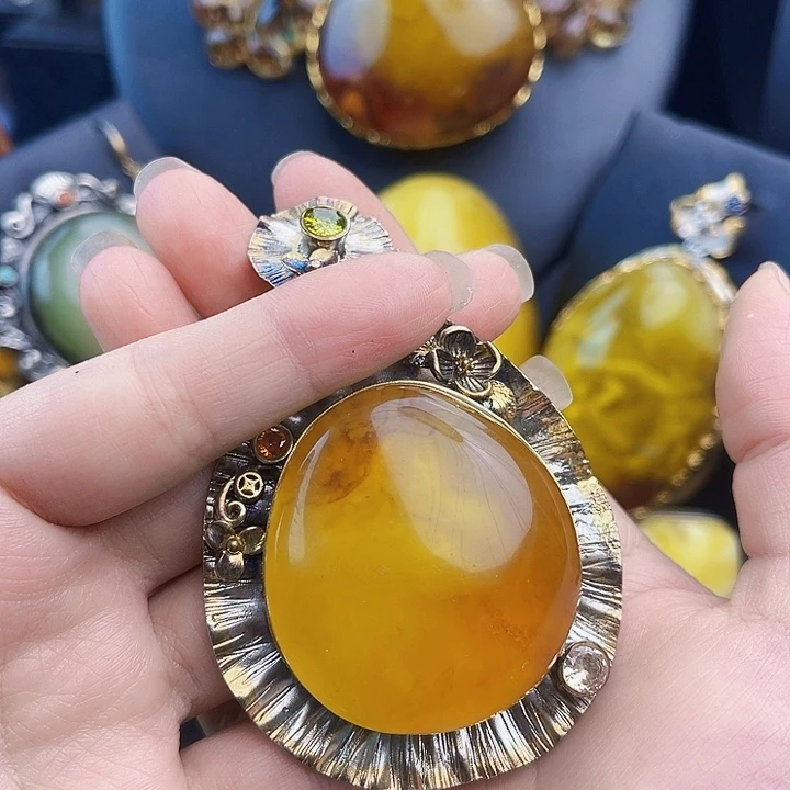 琥珀银S925镶嵌裸石