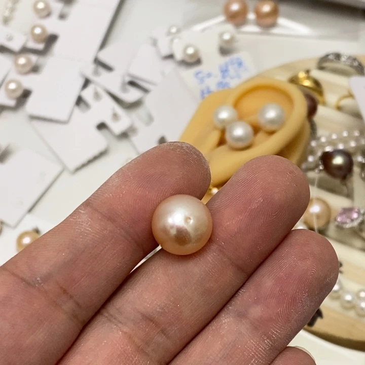 淡水珍珠银S925镶嵌12.75m金色贴片路路通