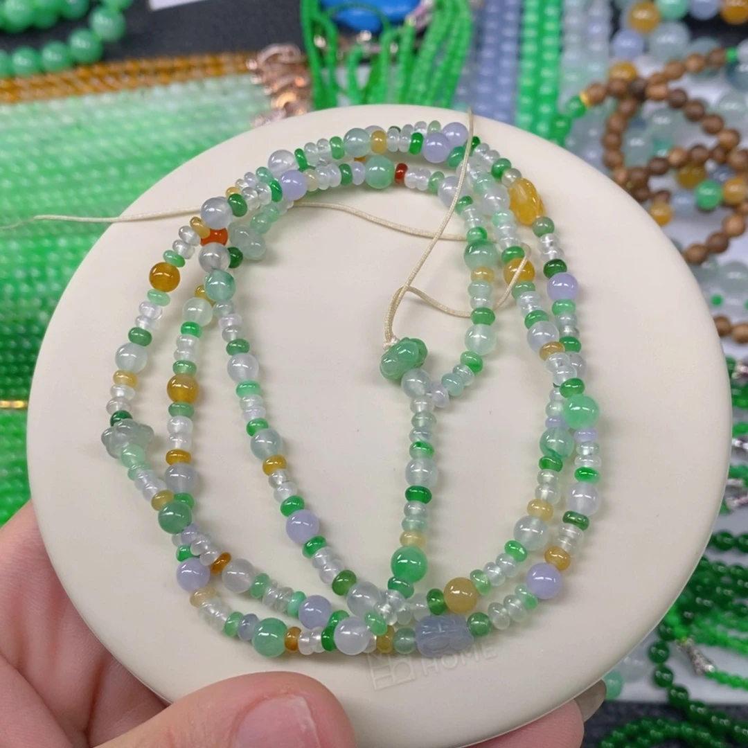 颈饰未镶嵌翡翠缅甸天然翡翠冰种多宝塔链