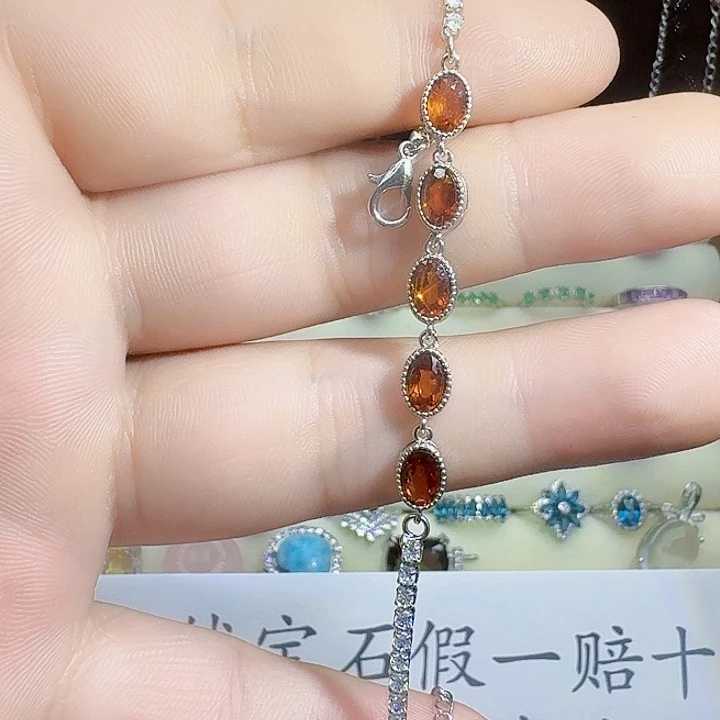 银S925镶嵌手链石榴石（芬达石）