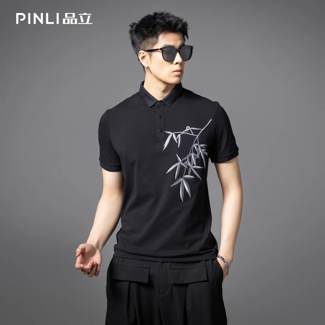 PINLI品立夏季商务休闲短袖POLO衫男国潮修身百搭上衣BG252112079