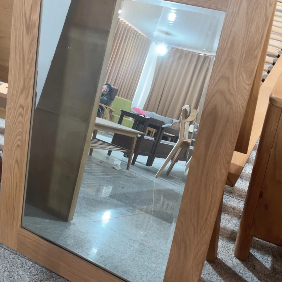 木实木框原木色镜子95高