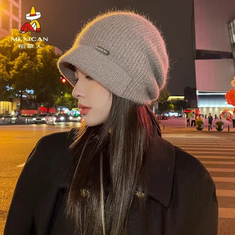 稻草人帽子女针织帽秋冬季保暖加厚护耳新款大头围八角帽