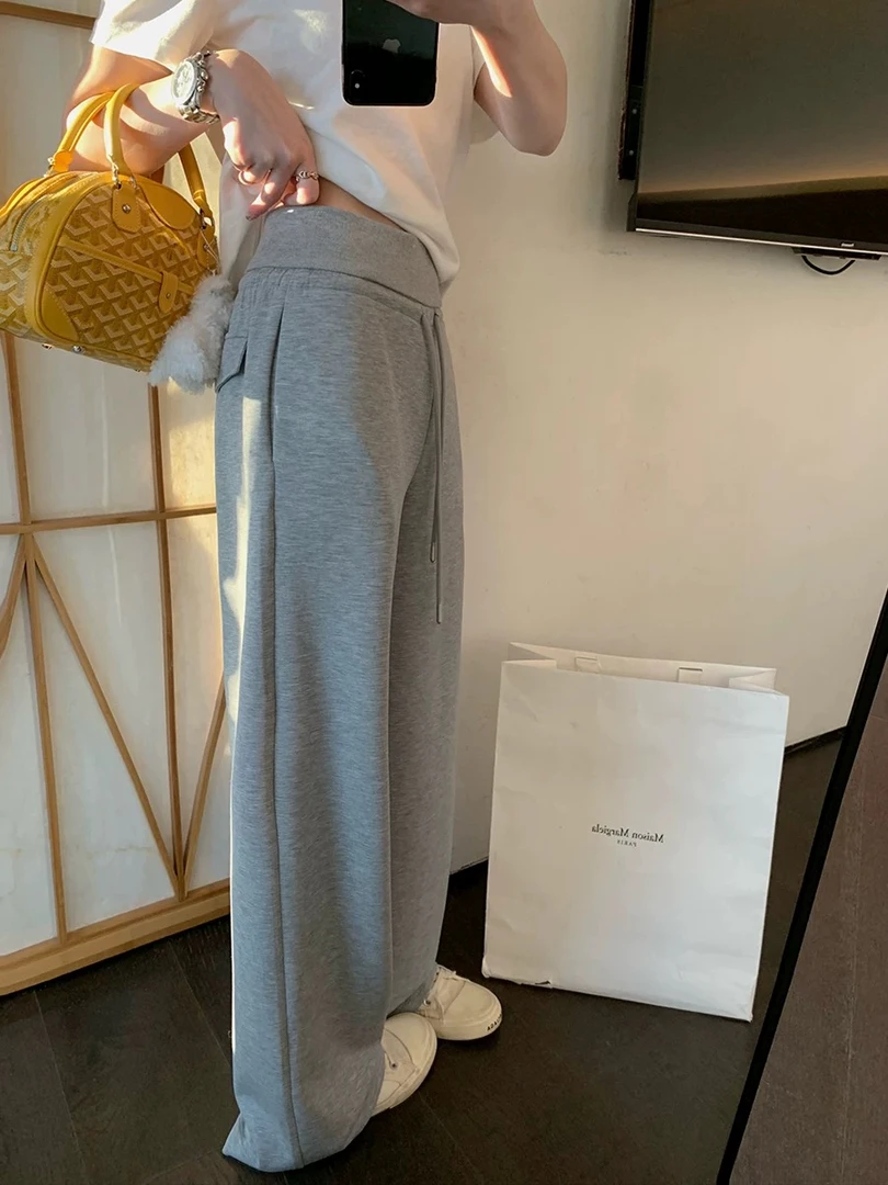 春款蚂蚁腰阔腿裤高腰显瘦垂感阔腿简约直筒裤宽松慵懒女休闲裤