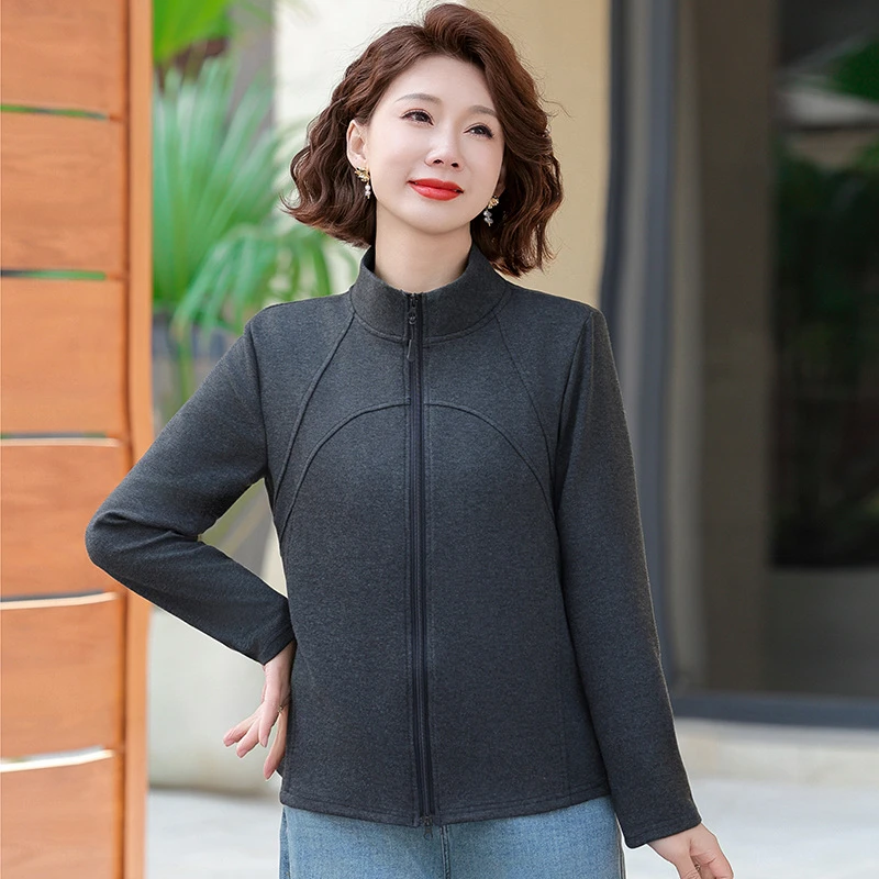 新款春秋休闲运动上衣女外套中老年宽松夹克衫女式洋气大码运动服