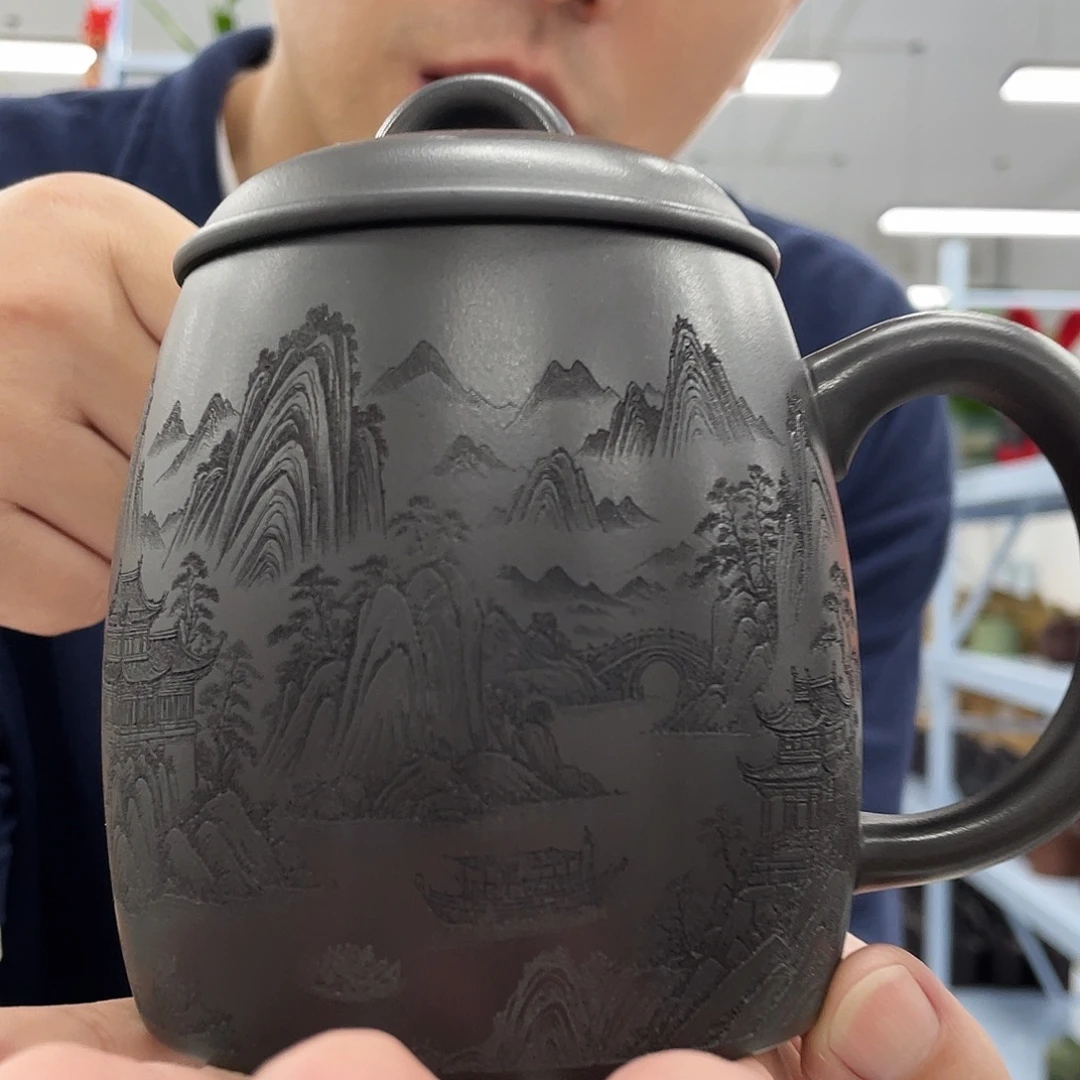忘***、茶杯紫砂刻绘秦权